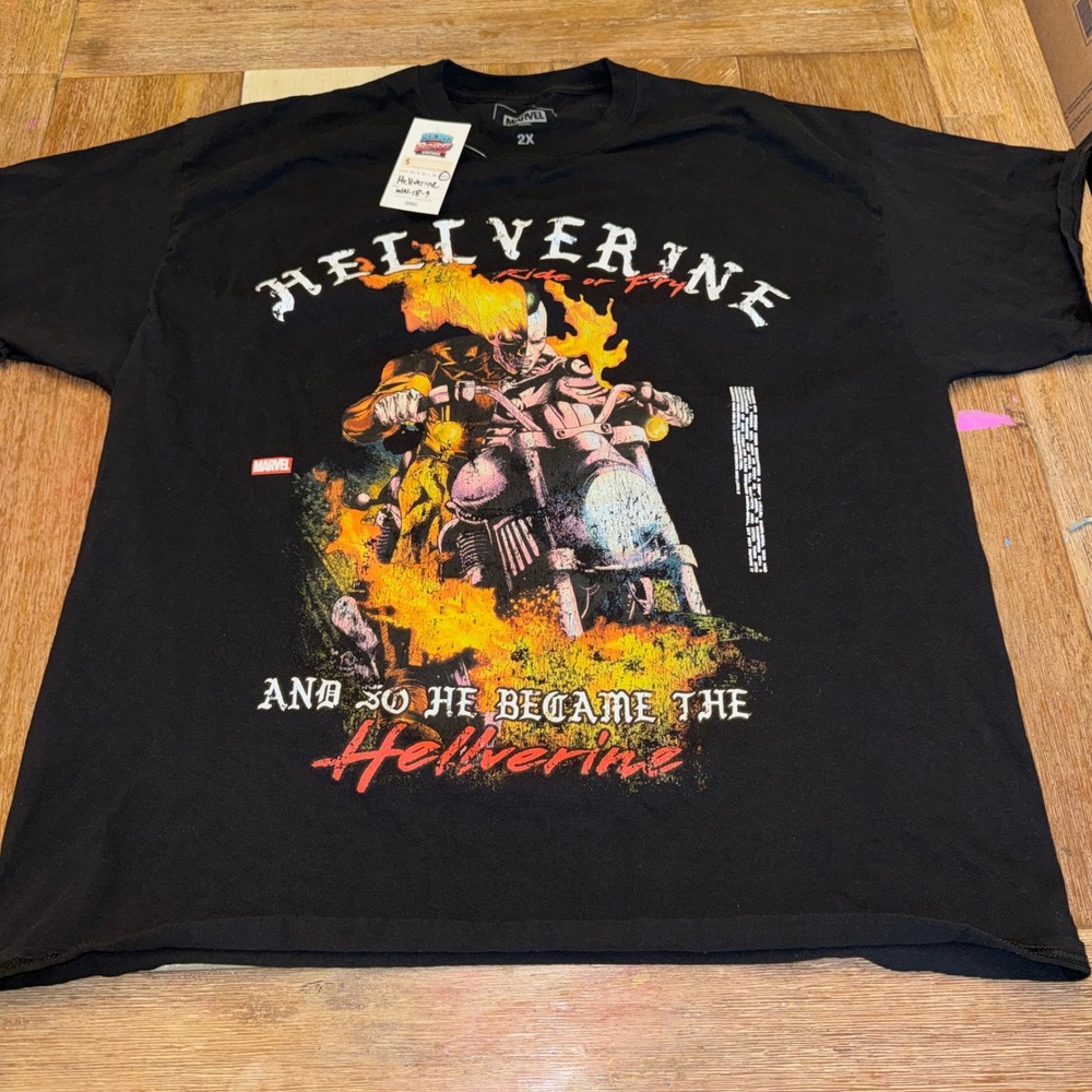 Marvel Hellverine T-Shirt Mens 2X Black New Ghost Rider Wolverine Graphic Tee